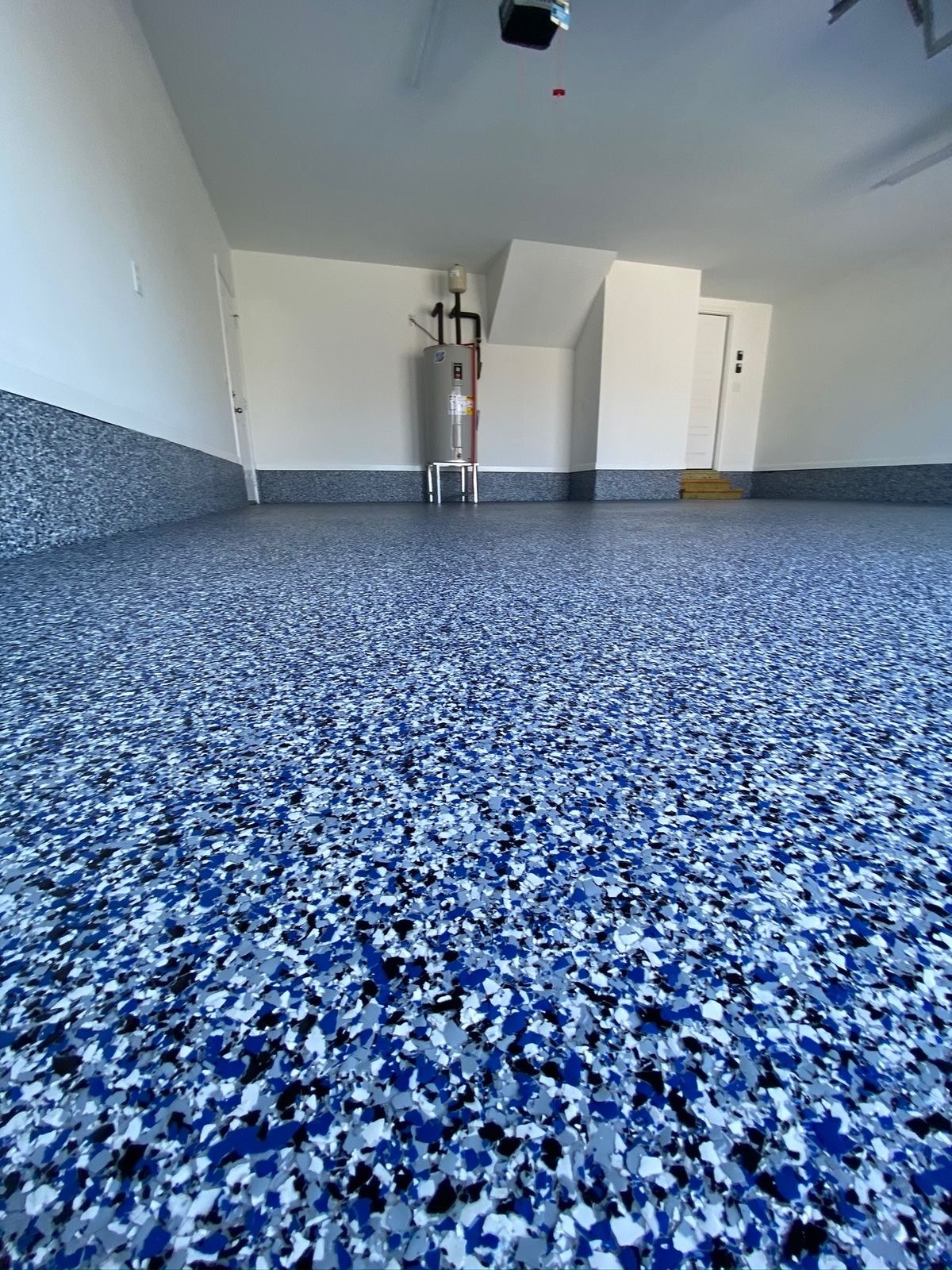 Blue flake garage flooring