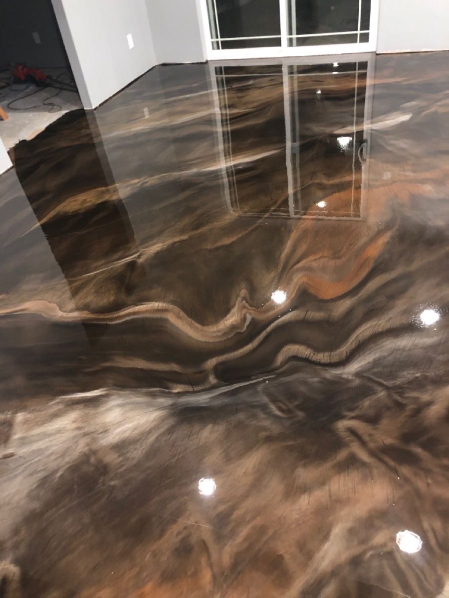 Brown metallic epoxy flooring