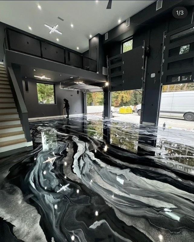 Black and white metallic epoxy floor